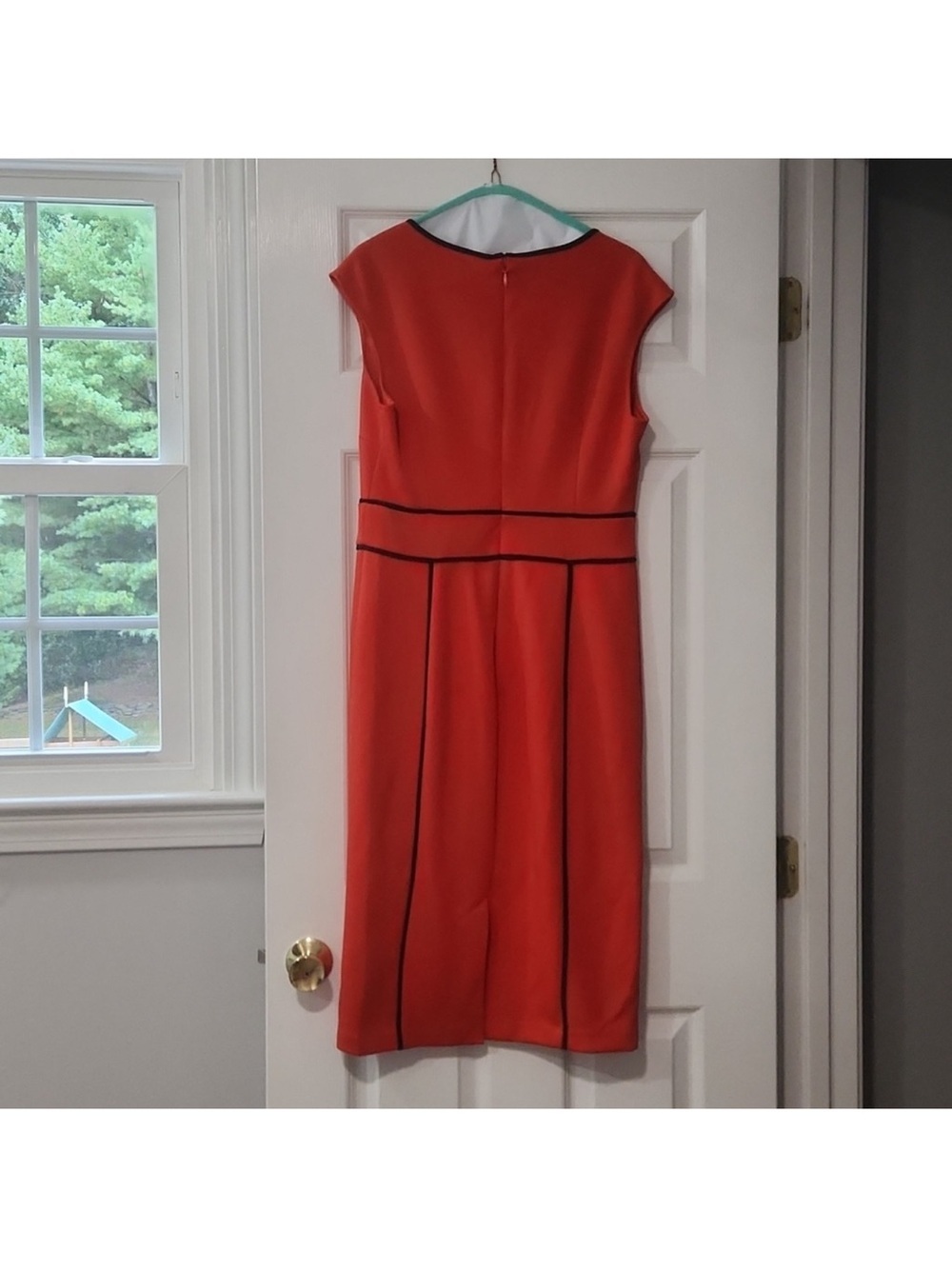 New York & Company Orange Cap-Sleeve Sheath Dress with Black Trim